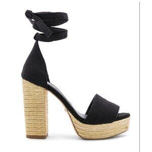 RAYE Platform Raffia Heel with Wrap Ankle in Black